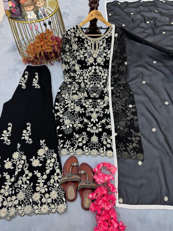 Black Faux Georgette Embroidery Lace Work Salwar Suit