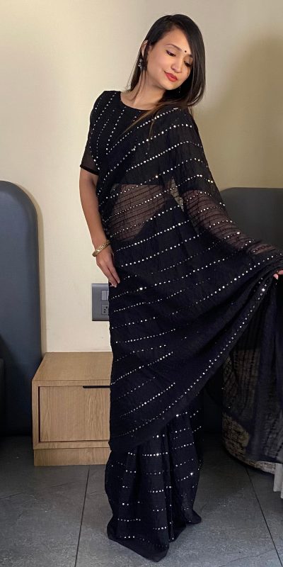 BT SUMAN Black Fox Georgette SareePerfect for Wedding, Party, Sangeet, Baisakhi, Karwa Chauth – . Special Price ₹1749. Delivery 4-6 Working Days. | Sarees, Bollywood Sarees, Creative Sarees, Designer Sarees, Embroidered Sarees, Ethnic Saree, Modern Digital sarees, Party Wear Sarees