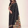 Black Soft Lichi Silk Border Lace Work Saree