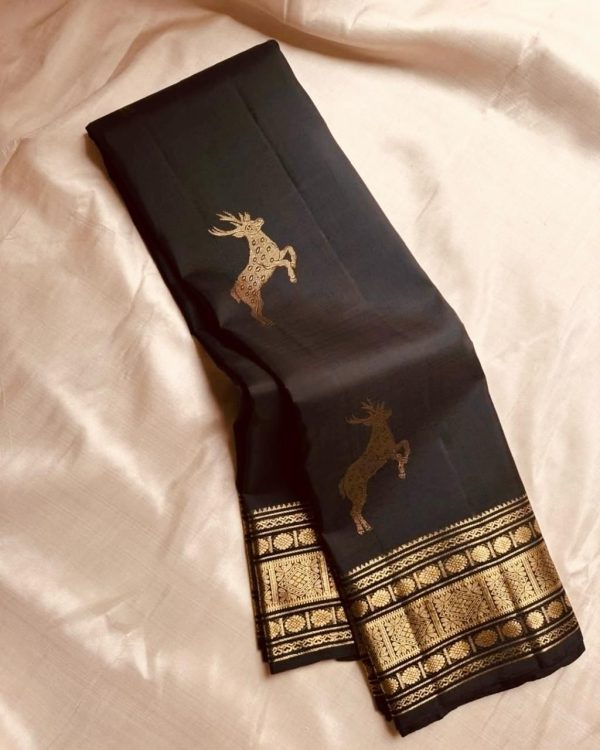 Black Soft Lichi Silk Lace Zari Work Saree