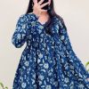 Blue Cotton With Printed Kurti