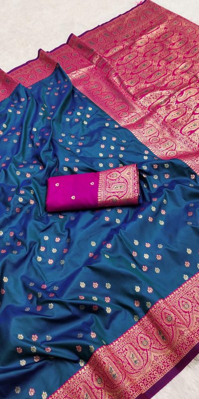 Blue Rich Banarasi Silk Zari Lace Work Saree