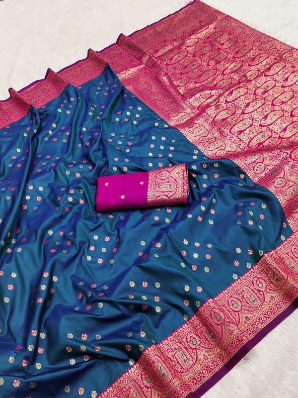 Blue Rich Banarasi Silk Zari Lace Work Saree
