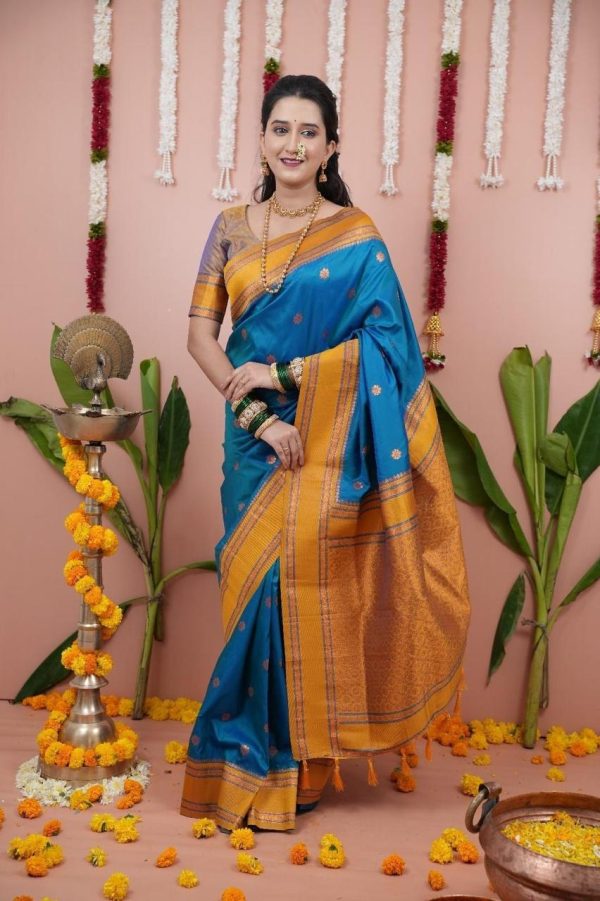 Blue Silk Paithni Weaving Zari Work Saree