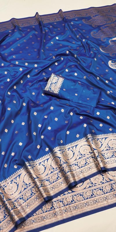 Blue Soft Banarasi Silk Zari Lace Work Saree