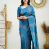 Blue Soft Lichi Silk Rich Pallu Work Border Saree