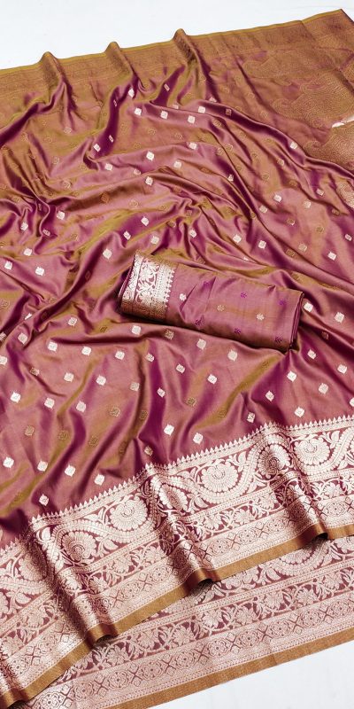 Brown Soft Banarasi Silk Zari Lace Work Saree