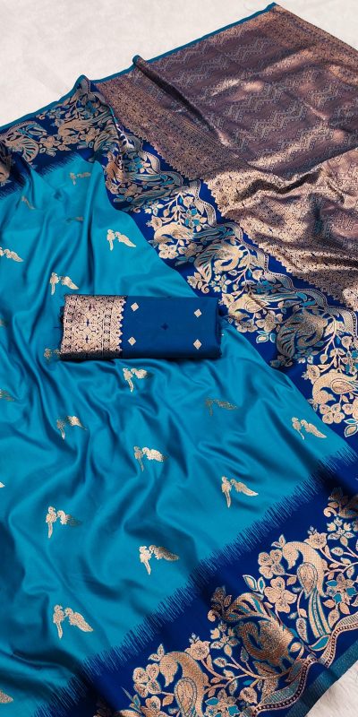 Firozi Banarasi Silk Weaving Lace Zari Work Saree