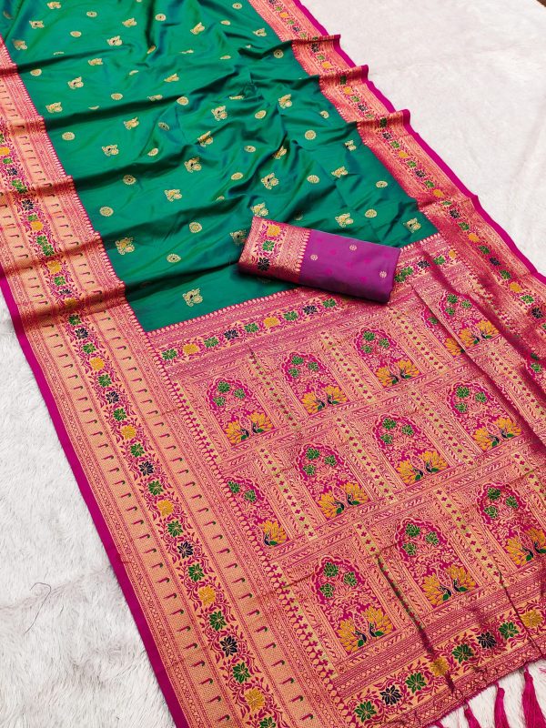 Firozi Banarasi Silk Zari Work Saree