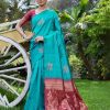 Firozi Lichi Silk Lace Border Saree