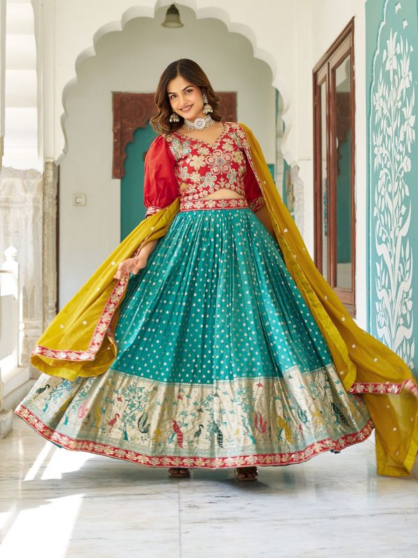 Ram 104 Firozi mono silk Lehenga Choli Perfect for Wedding, Party, Anniversary, Onam, Ethnic Day – . Festive Deal ₹3149. Delivery 4-6 Working Days. | Lehenga, Bollywood Lehenga, Creative Lehenga, Designer Lehenga, Embroidered Lehenga, Party Wear Lehenga