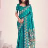 Firozi Soft Lichi Silk Border Lace Work Saree