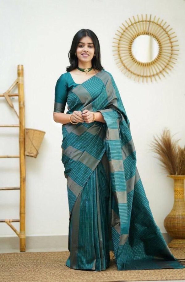 Firozi Soft Lichi Silk Rich Pallu Work Border Saree