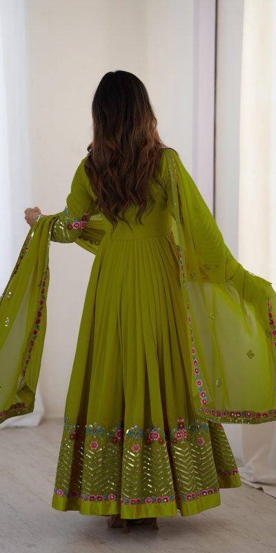 ZF 5010 Green Georgette Gown Perfect for Wedding, Party, Pooja, Ethnic Day, Karwa Chauth – . Best Price ₹2049. Delivery 4-6 Working Days. Shop now. | Jump Suits, Salwar suit, Designer Suits, Casual Suits, Creative suits, Palazzo Suits, Party Wear Suits, Patiala Suits, Straight Suits