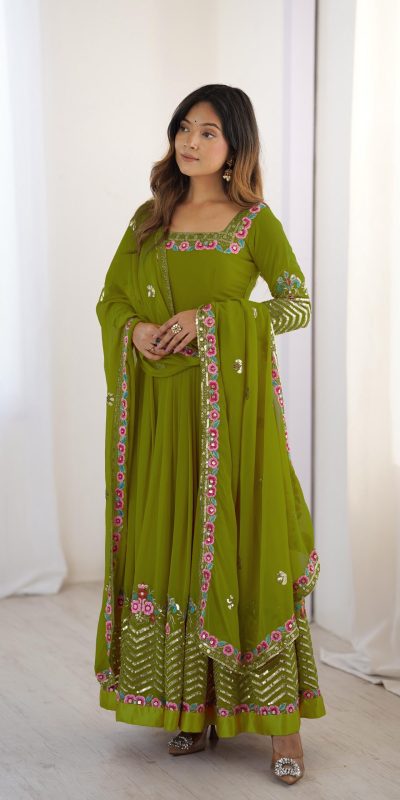 ZF 5010 Green Georgette Gown Perfect for Wedding, Party, Pooja, Ethnic Day, Karwa Chauth – . Best Price ₹2049. Delivery 4-6 Working Days. Shop now. | Jump Suits, Salwar suit, Designer Suits, Casual Suits, Creative suits, Palazzo Suits, Party Wear Suits, Patiala Suits, Straight Suits