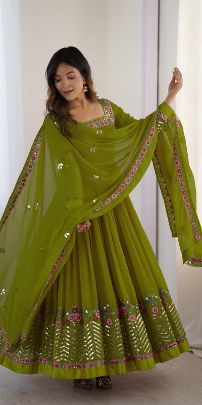 ZF 5010 Green Georgette Gown Perfect for Wedding, Party, Pooja, Ethnic Day, Karwa Chauth – . Best Price ₹2049. Delivery 4-6 Working Days. Shop now. | Jump Suits, Salwar suit, Designer Suits, Casual Suits, Creative suits, Palazzo Suits, Party Wear Suits, Patiala Suits, Straight Suits