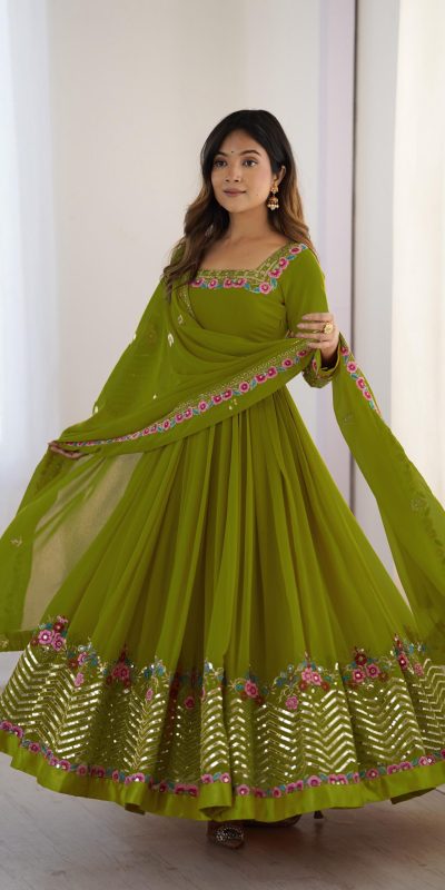 ZF 5010 Green Georgette Gown Perfect for Wedding, Party, Pooja, Ethnic Day, Karwa Chauth – . Best Price ₹2049. Delivery 4-6 Working Days. Shop now. | Jump Suits, Salwar suit, Designer Suits, Casual Suits, Creative suits, Palazzo Suits, Party Wear Suits, Patiala Suits, Straight Suits
