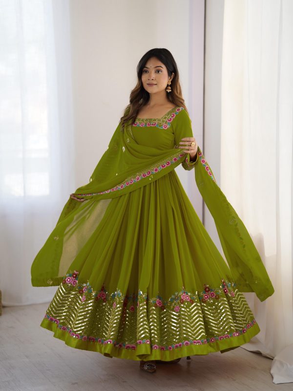 ZF 5010 Green Georgette Gown Perfect for Wedding, Party, Pooja, Ethnic Day, Karwa Chauth – . Best Price ₹2049. Delivery 4-6 Working Days. Shop now. | Jump Suits, Salwar suit, Designer Suits, Casual Suits, Creative suits, Palazzo Suits, Party Wear Suits, Patiala Suits, Straight Suits