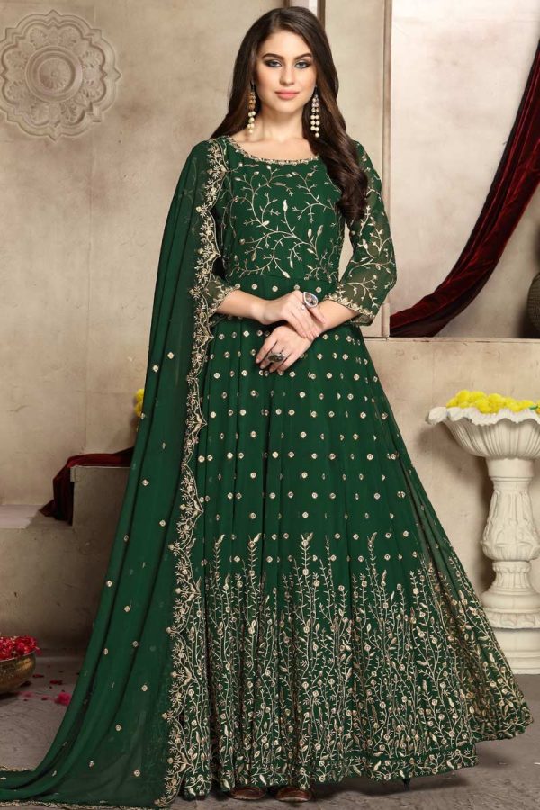  FC 94001 Green Color Georgette Multi Thread Zari Stich Anarkali Suit Wedding, Party, Festive events, etc. Expected Delivery  4-6 Working Days @2399/- | Anarkali Suits, Bollywood Anarkali, Creative-Anarkali, Designer Anarkali, Embroidered Anarkali, Party Wear Anarkali