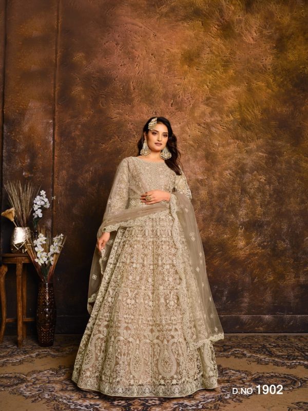 Grey Net Embroidery Work Salwar Suit