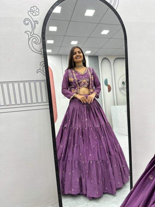Lavender Chinon Thread Embroidery Lehenga Choli