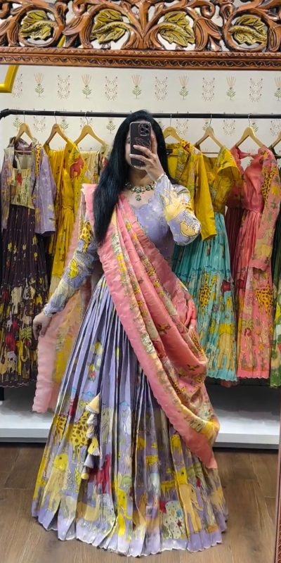Lavender Cotton Kalamkari Print Lehenga Choli