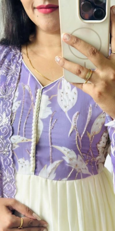 ZF 431 Lavender Faux Georgette Gown with Embroidery Work & Digital Print. Best Price ₹2049. Delivery 4-6 Working Days. Shop now. | Jump Suits, Salwar suit, Designer Suits, Casual Suits, Creative suits, Palazzo Suits, Party Wear Suits, Patiala Suits, Straight Suits