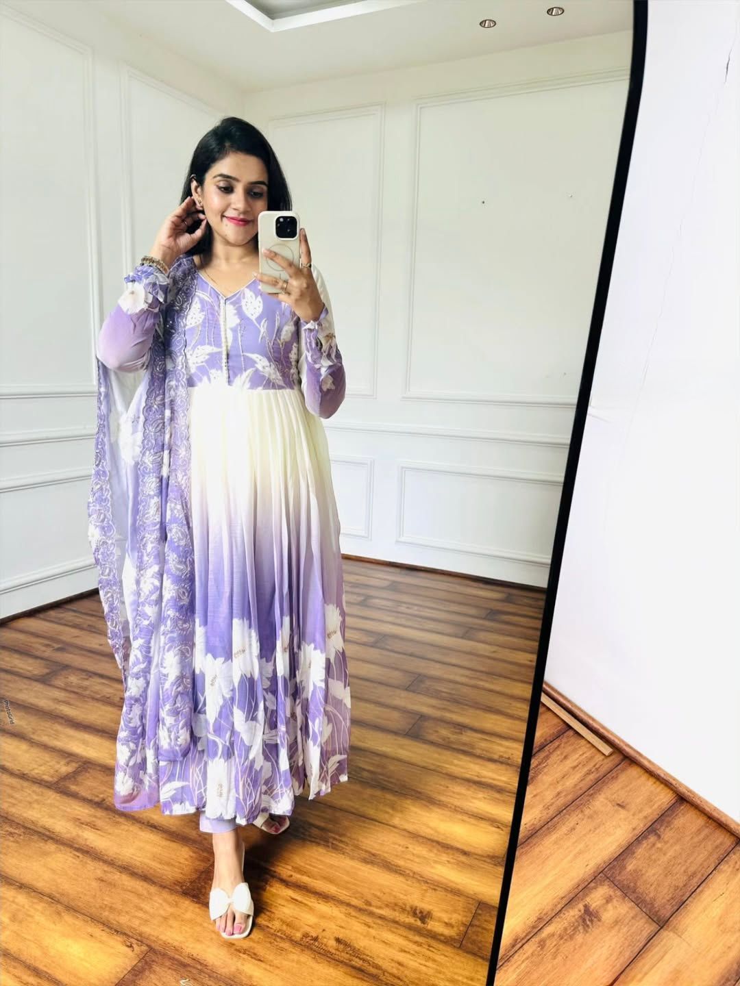 ZF 431 Lavender Faux Georgette Gown with Embroidery Work & Digital Print. Best Price ₹2049. Delivery 4-6 Working Days. Shop now. | Jump Suits, Salwar suit, Designer Suits, Casual Suits, Creative suits, Palazzo Suits, Party Wear Suits, Patiala Suits, Straight Suits
