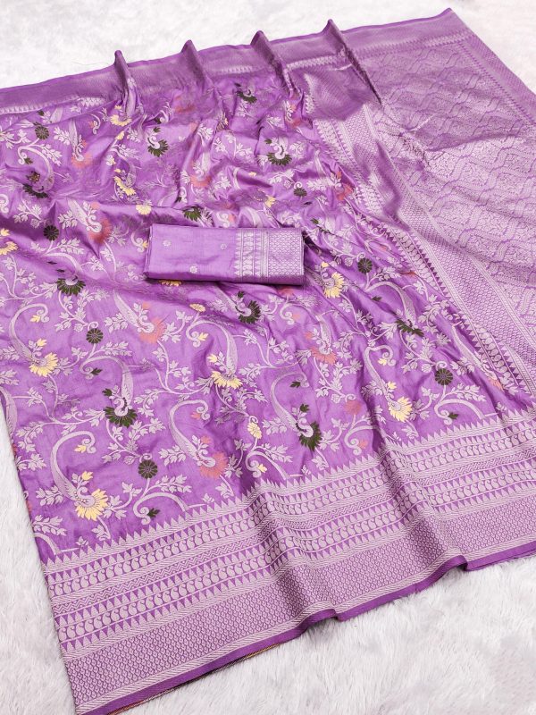 Lavender Khaddi Pashmina Lace Zari Work Saree