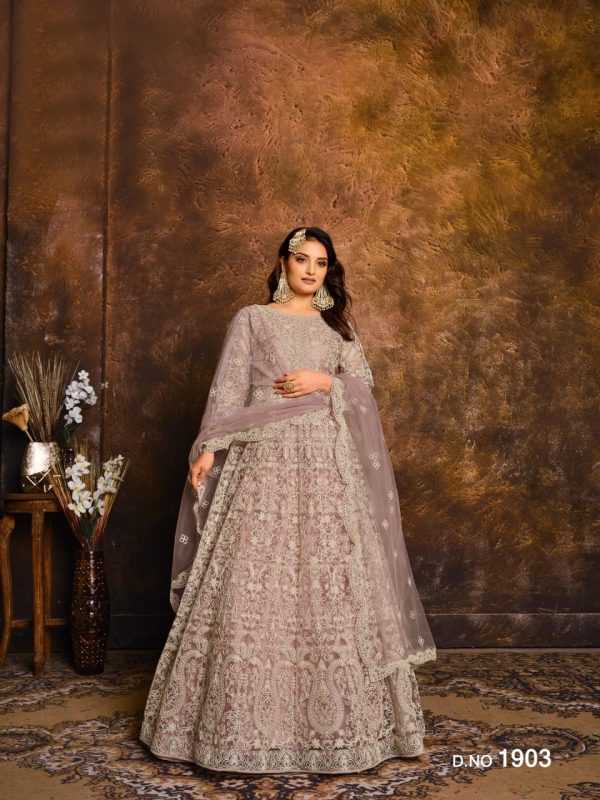 Lavender Net Embroidery Work Salwar Suit