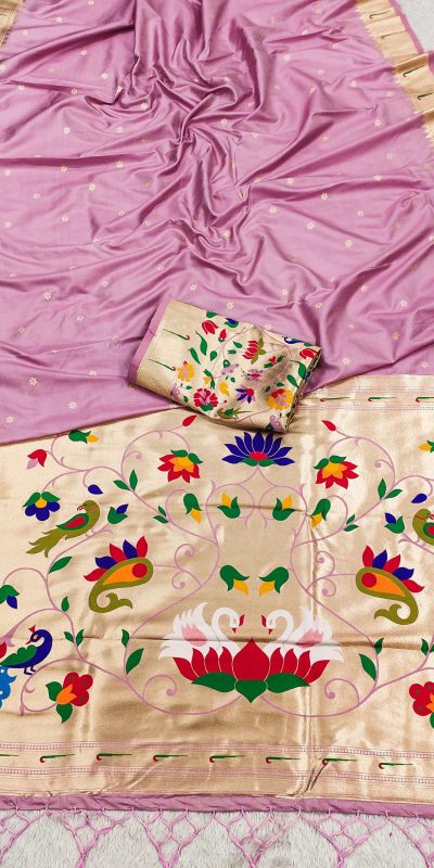 Lavender Silk Zari Lace Work Saree