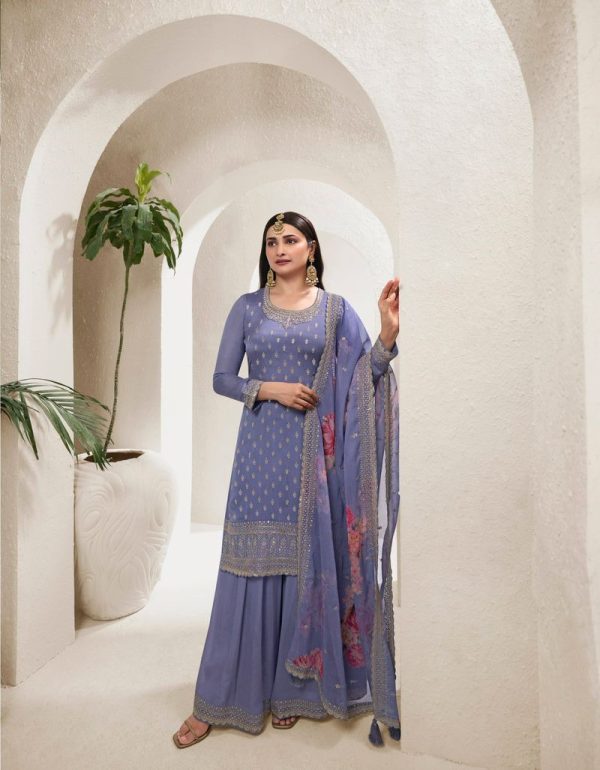 Lavender Viscose Chinon Embroidery Work Salwar Suit