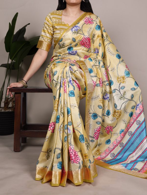 Lemon Tasar Silk With Viscose Border Saree