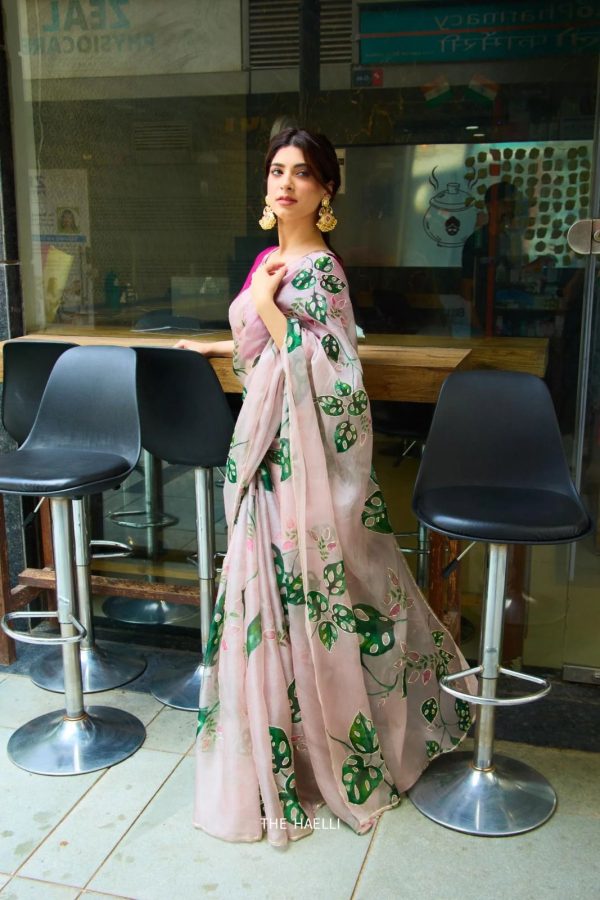 Light Pink Soft Organza Zardosi Pitha Work Saree