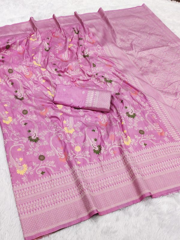 Light Purple Khaddi Pashmina Lace Zari Work Saree