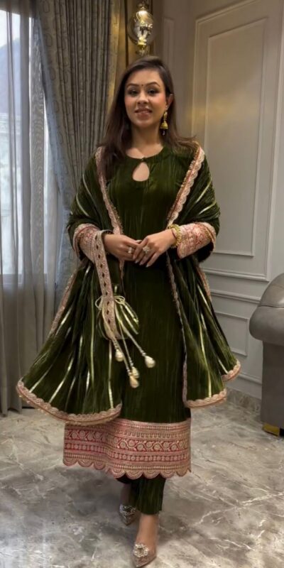 VLM 241 Mahendi in Crash Viscose Velvet Embroidery Work Salwar Suit . Affordable Price ₹2399. Delivery 4-6 Working Days. Shop now. | Jump Suits, Salwar suit, Designer Suits, Casual Suits, Creative suits, Palazzo Suits, Party Wear Suits, Patiala Suits, Straight Suits
