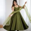 Mahendi Roman Silk Chanderi Mirror Work Gown