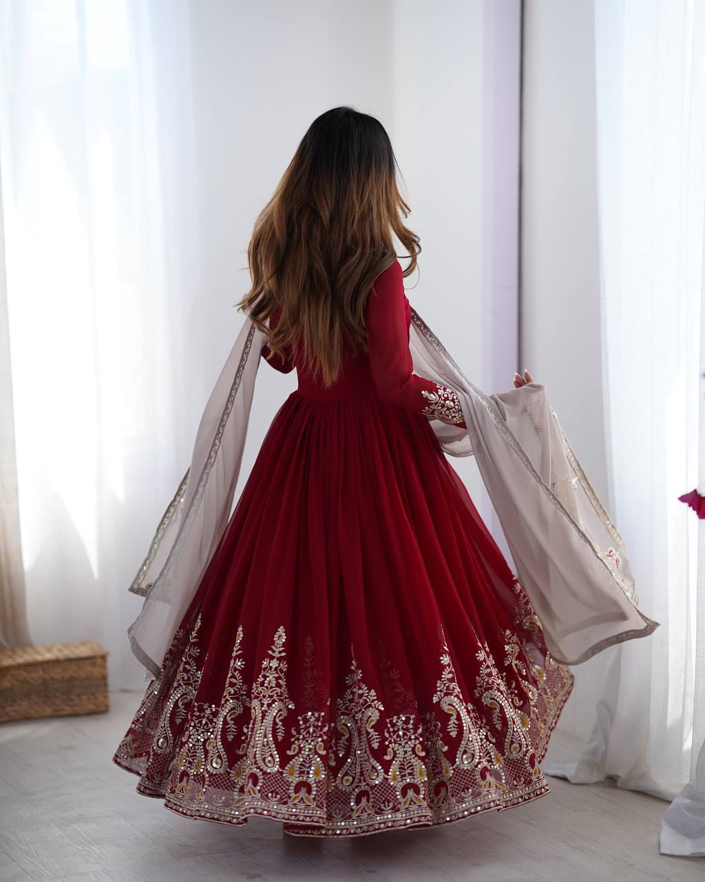ZF 5008 Maroon Georgette Gown with Embroidery Work. Wedding, Party, Festive, Events, Special Price ₹2049. Delivery 4-6 Working Days. Shop now. | Jump Suits, Salwar suit, Designer Suits, Casual Suits, Creative suits, Palazzo Suits, Party Wear Suits, Patiala Suits, Straight Suits