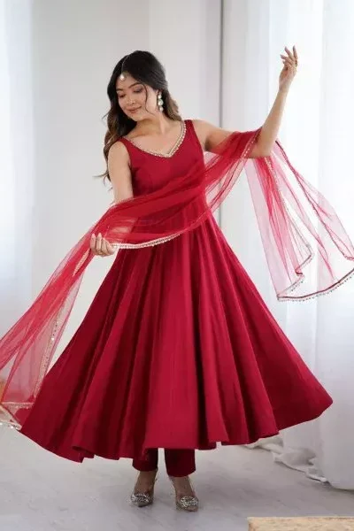 KB 285 Maroon in Roman Silk Chanderi Mirror Work & Lace Work Gown . Best Price ₹1929. Delivery 4-6 Working Days. Shop now. | Jump Suits, Salwar suit, Designer Suits, Casual Suits, Creative suits, Palazzo Suits, Party Wear Suits, Patiala Suits, Straight Suits