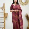 Maroon Soft Lichi Silk Rich Pallu Work Border Saree
