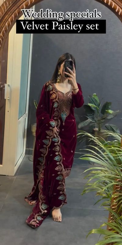 VLM 229 Maroon Viscose Velvet Salwar Suit Perfect for Wedding, Party, Cultural Events, Sangeet, Baby Shower – . Best Price ₹2149. Delivery 4-6 Working | Jump Suits, Tops & Bottoms, Track Suits, Trendy Wear, Salwar suit, Designer Suits, Casual Suits, Creative suits, Palazzo Suits, Party Wear Suits, Patiala Suits, Straight Suits