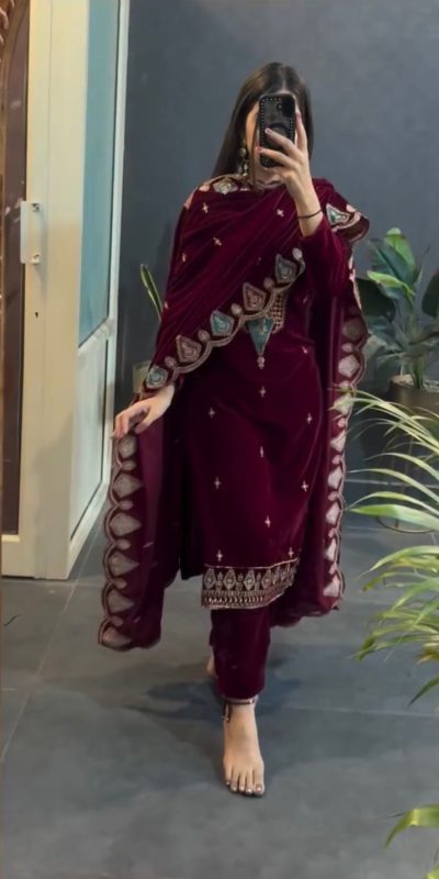 VLM 229 Maroon Viscose Velvet Salwar Suit Perfect for Wedding, Party, Cultural Events, Sangeet, Baby Shower – . Best Price ₹2149. Delivery 4-6 Working | Jump Suits, Tops & Bottoms, Track Suits, Trendy Wear, Salwar suit, Designer Suits, Casual Suits, Creative suits, Palazzo Suits, Party Wear Suits, Patiala Suits, Straight Suits
