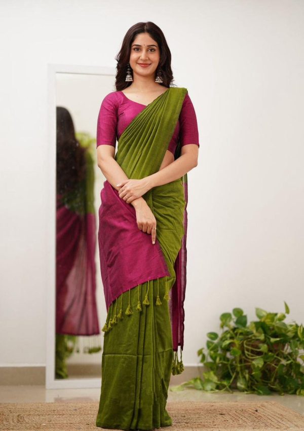 Mehandi Soft Lilian Slab Rich Pallu Saree