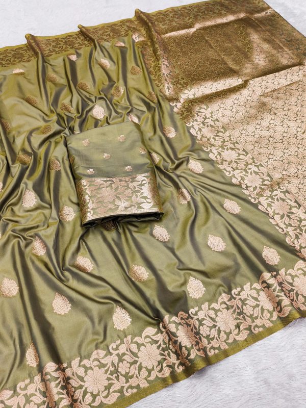 Mehendi Banarasi Silk Lace Zari Work Saree
