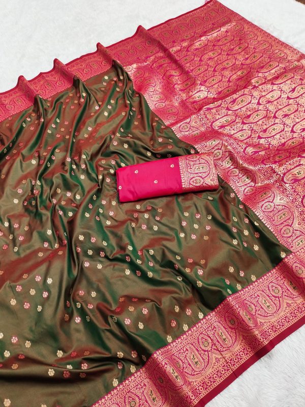 Mehendi Rich Banarasi Silk Zari Lace Work Saree
