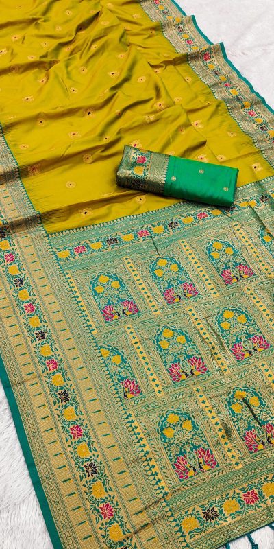 Mustard Banarasi Silk Zari Work Saree