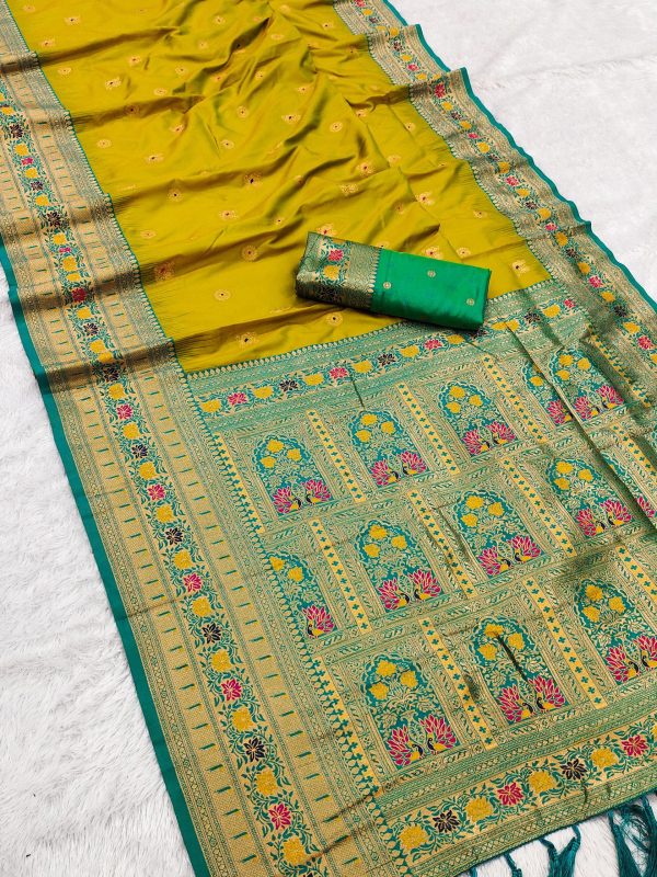 Mustard Banarasi Silk Zari Work Saree