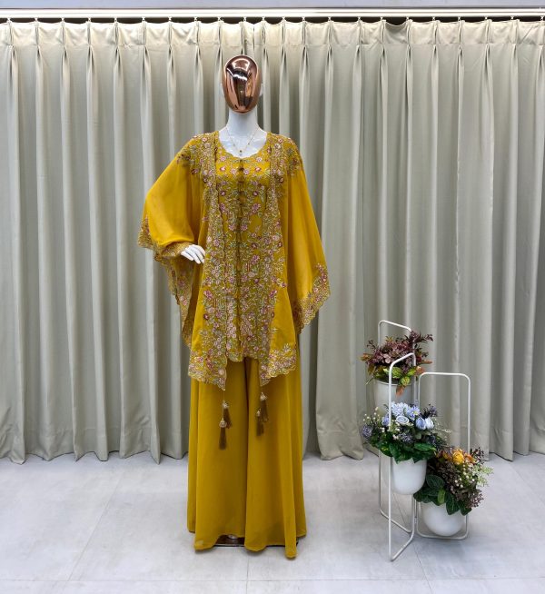 Mustard Faux Georgette Embroidery Work Salwar Suit