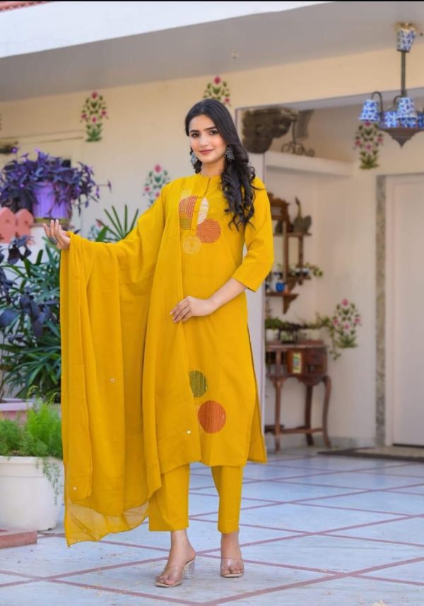 Mustered Chanderi Embroidery Mirror Work Salar Suit