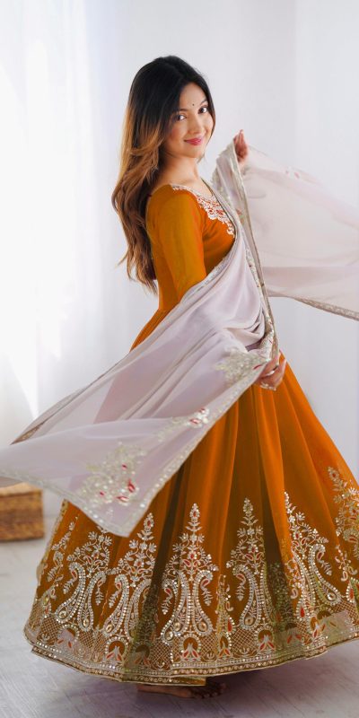 ZF 5008 White Mustered Gown with Embroidery Work. Wedding, Party, Festive, Events, Special Price ₹2049. Delivery 4-6 Working Days. Shop now. | Jump Suits, Salwar suit, Designer Suits, Casual Suits, Creative suits, Palazzo Suits, Party Wear Suits, Patiala Suits, Straight Suits